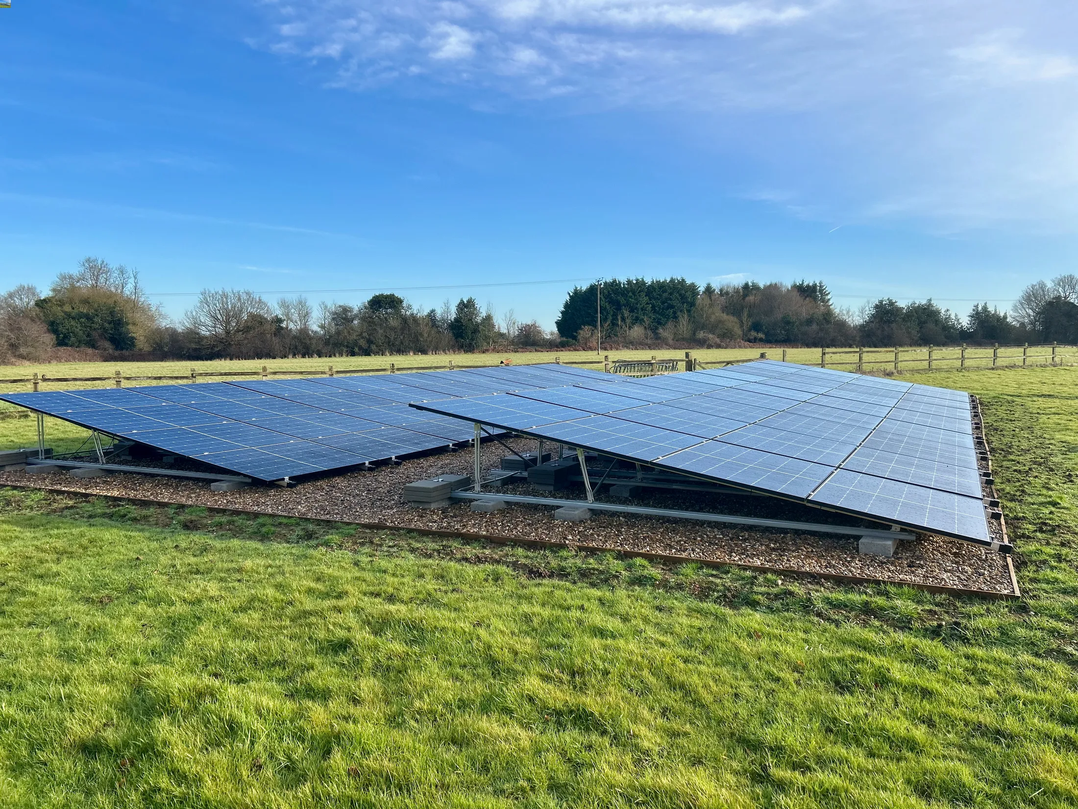 Ground array solar install for Farmhouse Residential project